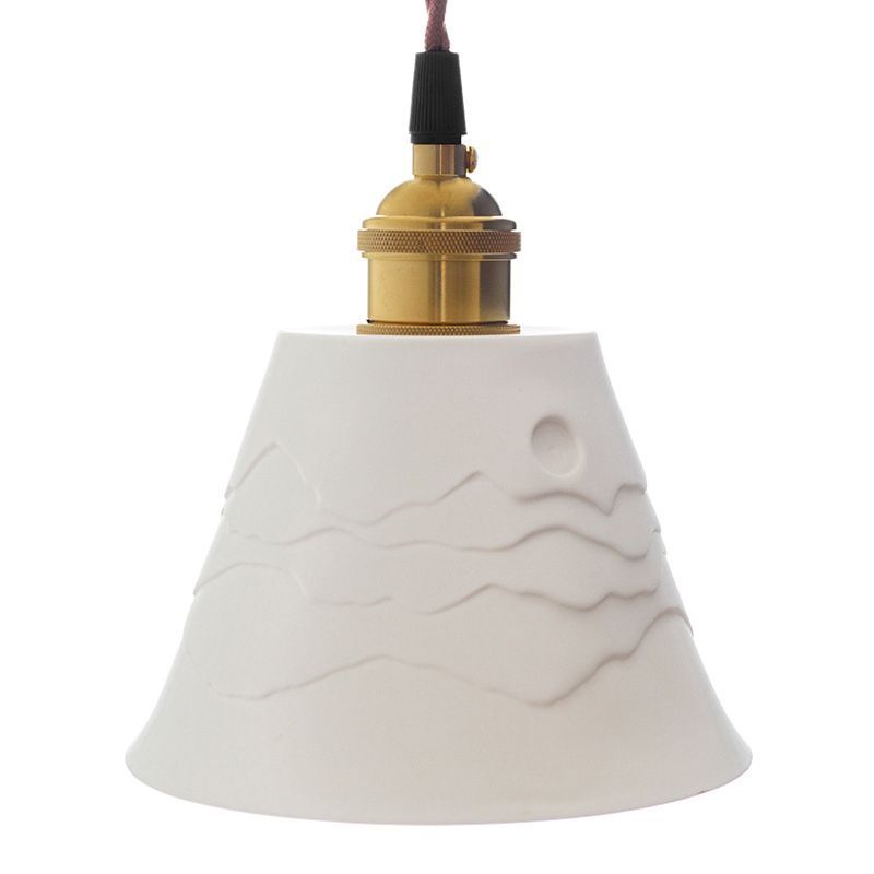 White ceramic Lottie cone lamp with mountain detail