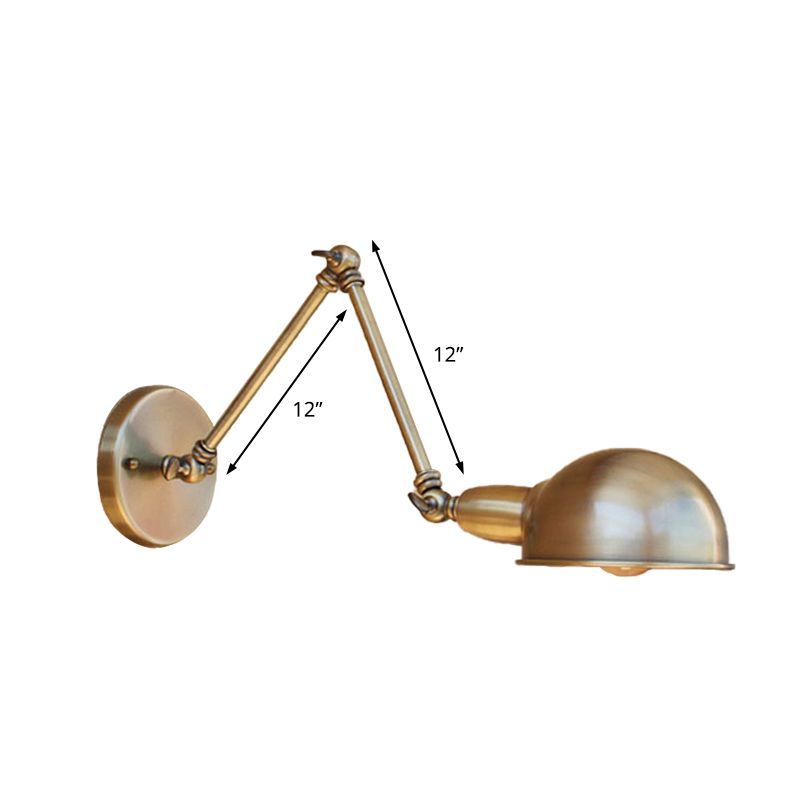 Brass Brady adjustable wall lamp with 12" arms, bedroom lighting.