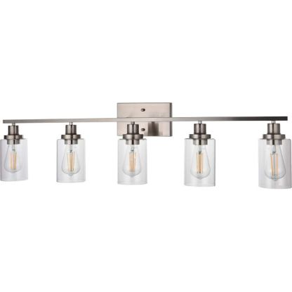 Brushed nickel Alessio 5-bulb vanity light with glass shades Alessio Modern Mirror Front Vanity Wall Lamp Metal Glass