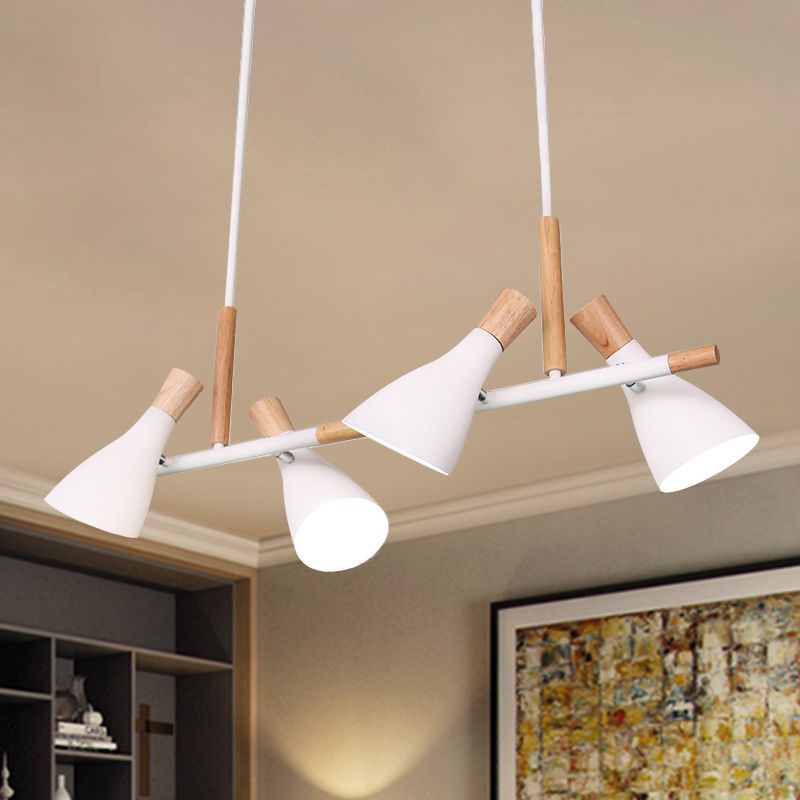 White Morandi pendant light with wood accents, modern design