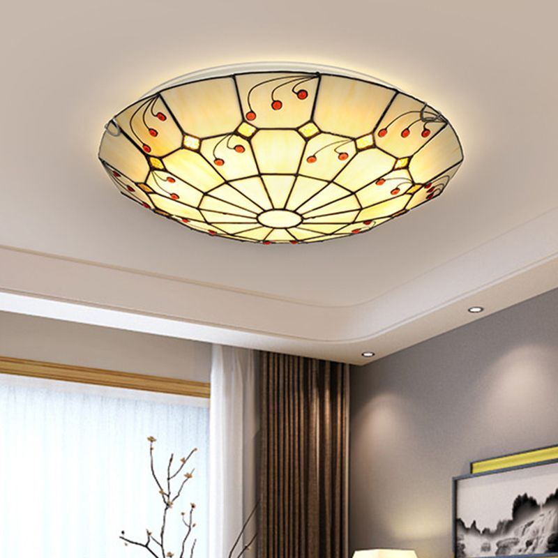 Eryn Rustic Glass Flush Mount Ceiling Light in a living room