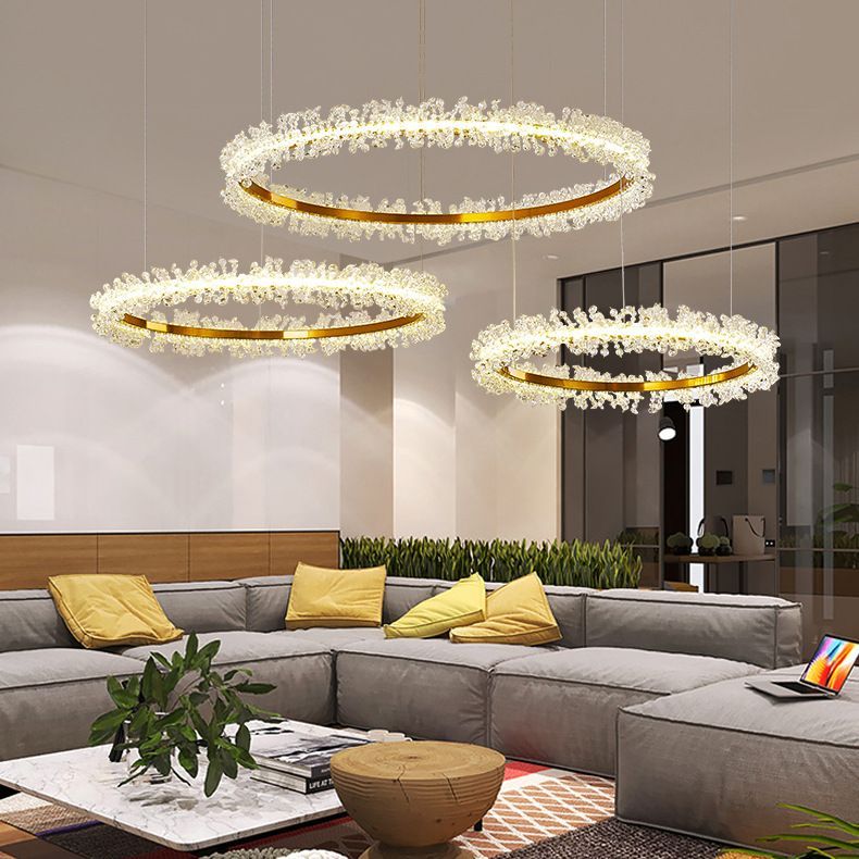 Luxury crystal ring pendant lights in living room