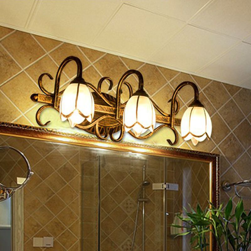 Félicie Antique Brass Vanity Light Fixture, flower design wall lamp