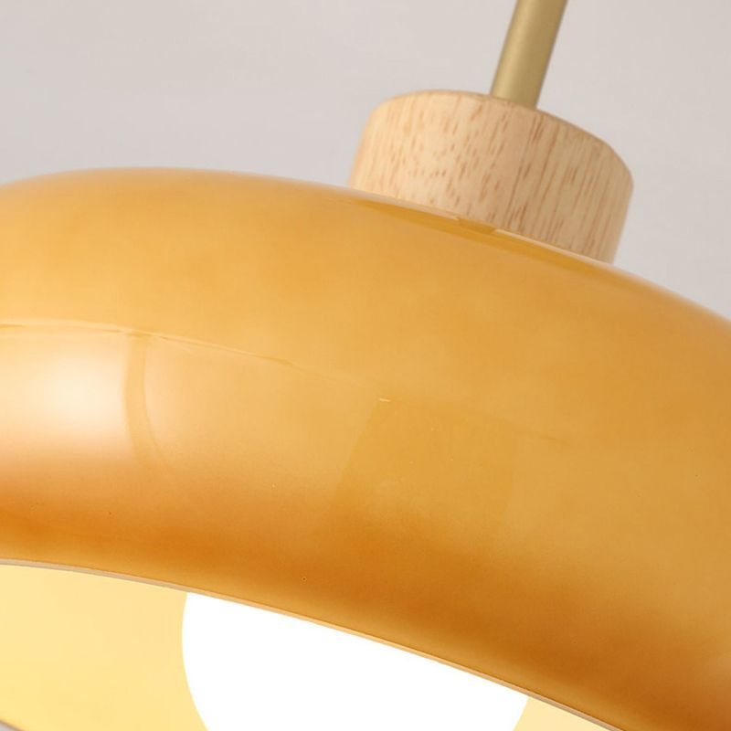 Amber glass Hailie flush mount ceiling light with wood base