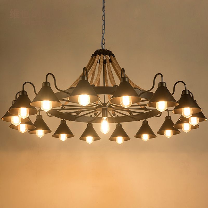 Epoch Vintage Industrial Chandelier with Rope Detail