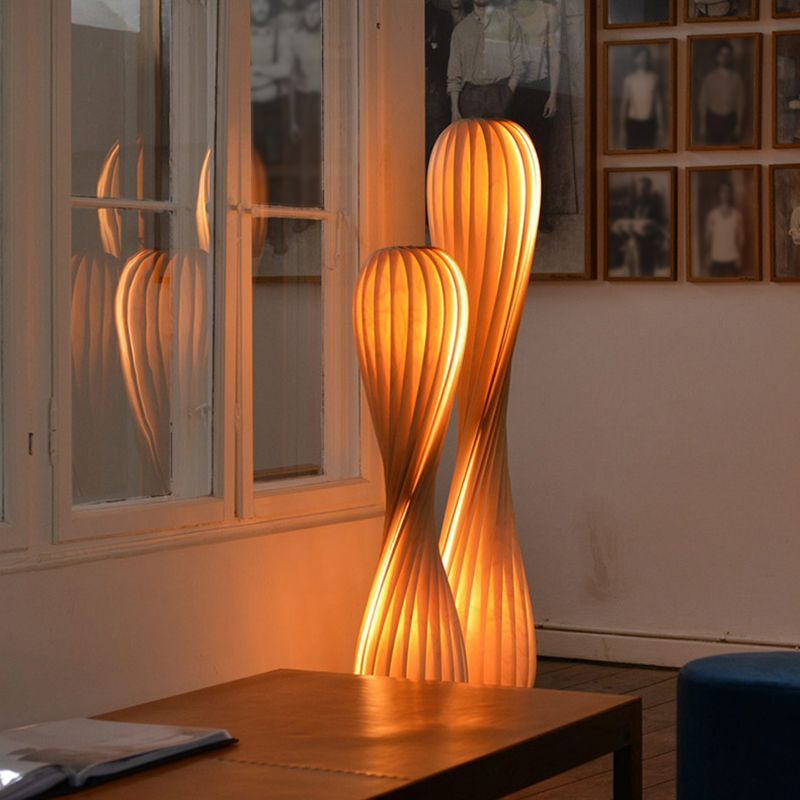 Ozawa Twisted Wood Floor Lamps in a Room
