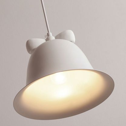 White bell pendant light with bow. Carins lighting.