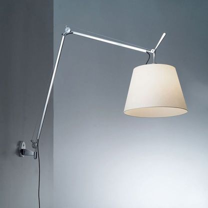 Brady Wall Lamp: Modern adjustable metal and fabric sconce.