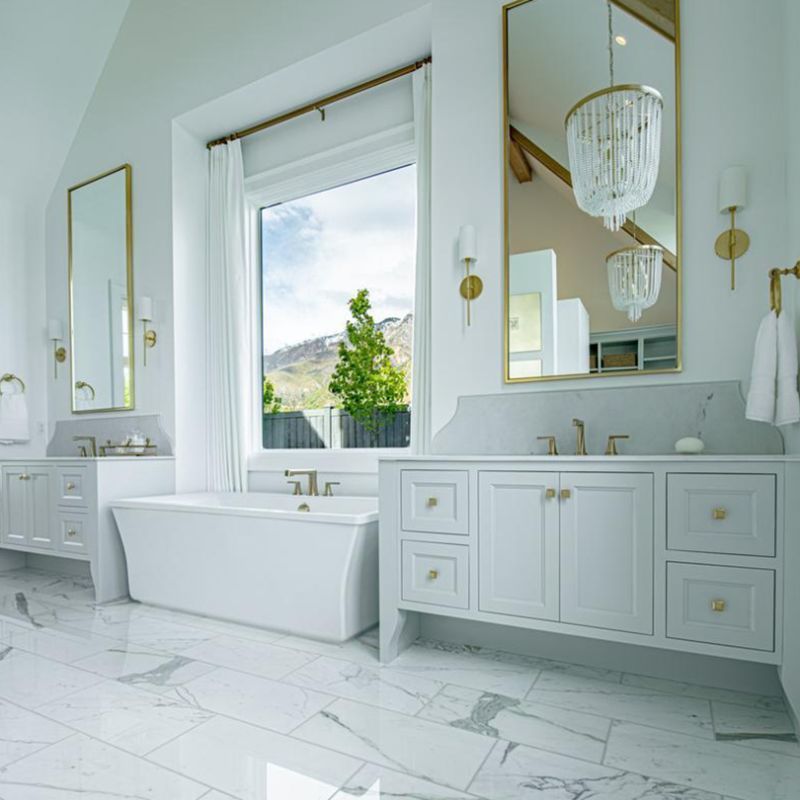 Luxury bathroom interior with Eryn Nordic wall lamp, Lassola
