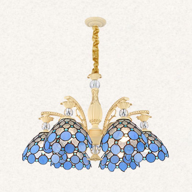 Eryn blue glass chandelier. Mediterranean style lighting. Eryn Mediterranean Branch Glass Metal Chandelier