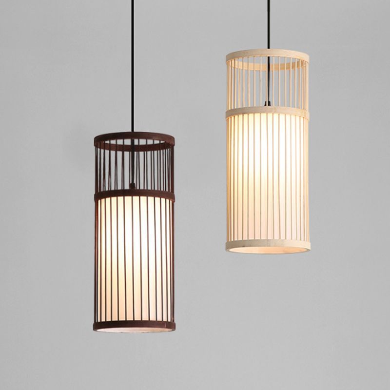 Ozawa Weave Cylinder Pendant Lights - Coffee and Wood