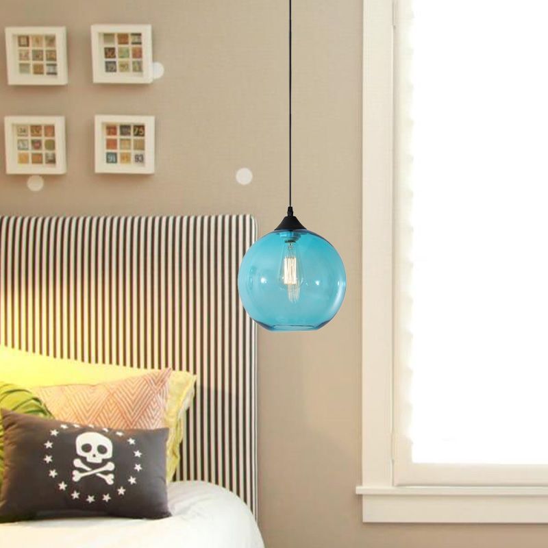 Hailie Blue Glass Globe Pendant Light in Bedroom