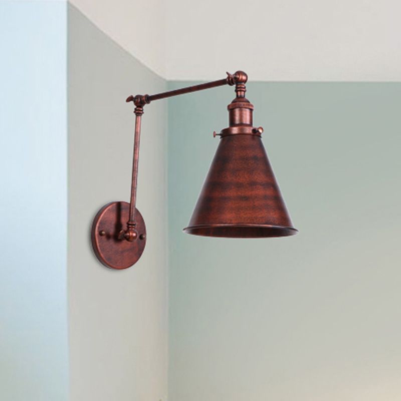 Brady vintage adjustable metal wall lamp in rust finish