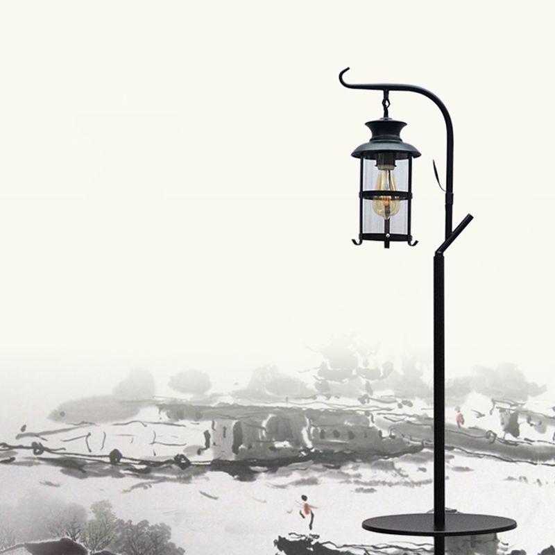 Alessio Lantern Floor Lamp, Metal & Glass