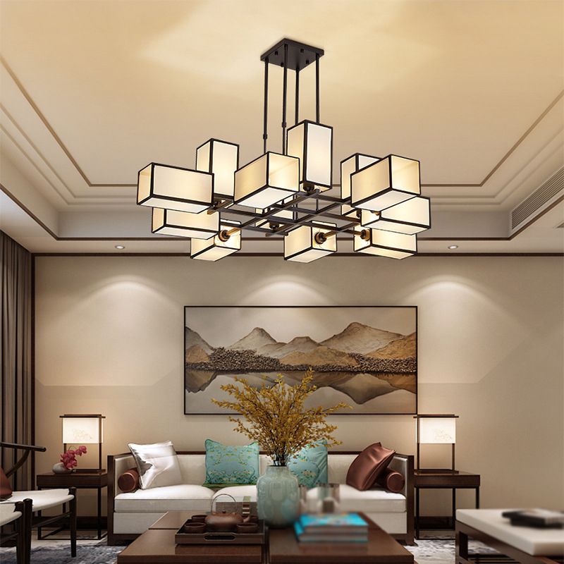 Lacey Pendant Light Square Retro Metal Fabric Living Room