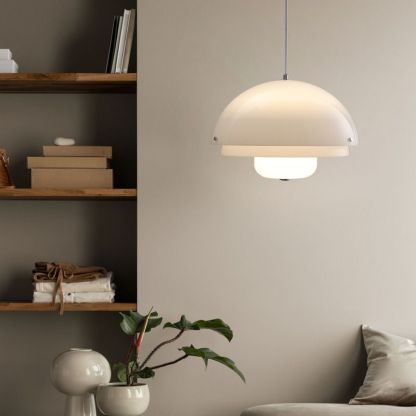 White Hailie Dome Pendant Light in Living Room Setting
