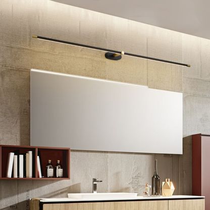 Leigh black wall lamp above bathroom mirror. Modern lighting.