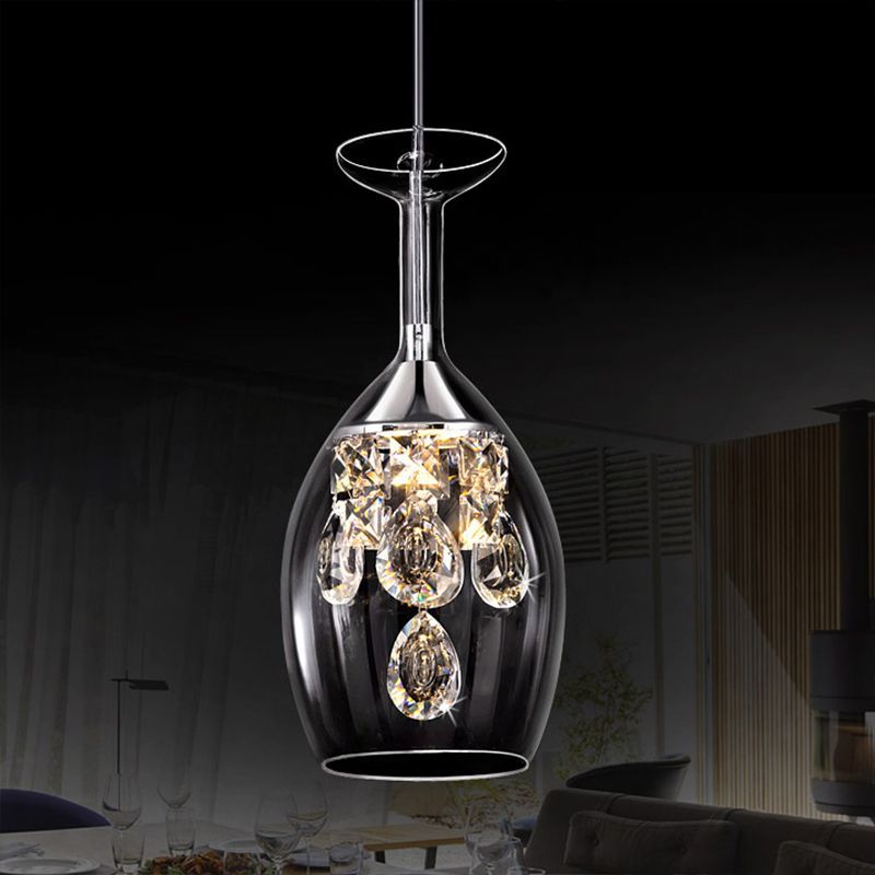 Modern wine glass pendant light with crystal details