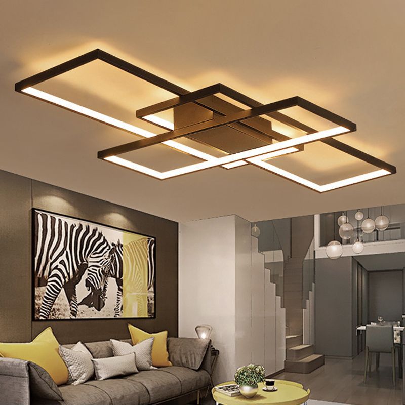 Black Bouvet rectangular LED ceiling light. Modern home lighting.
