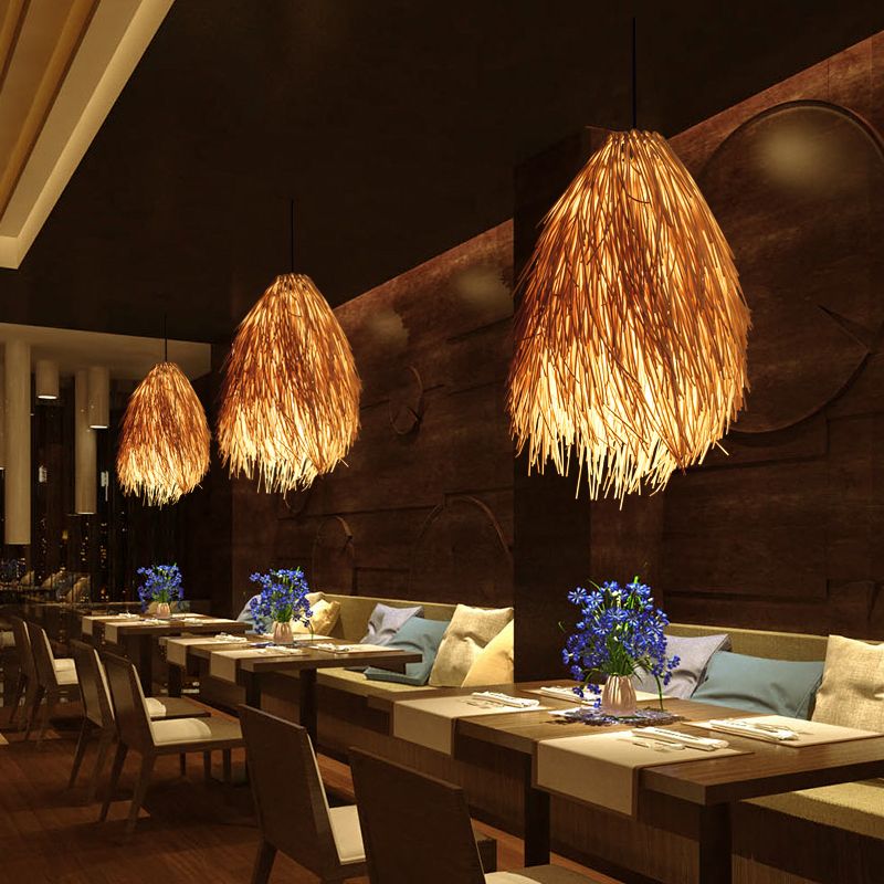 Rattan pendant lights in restaurant, Las Sola lighting
