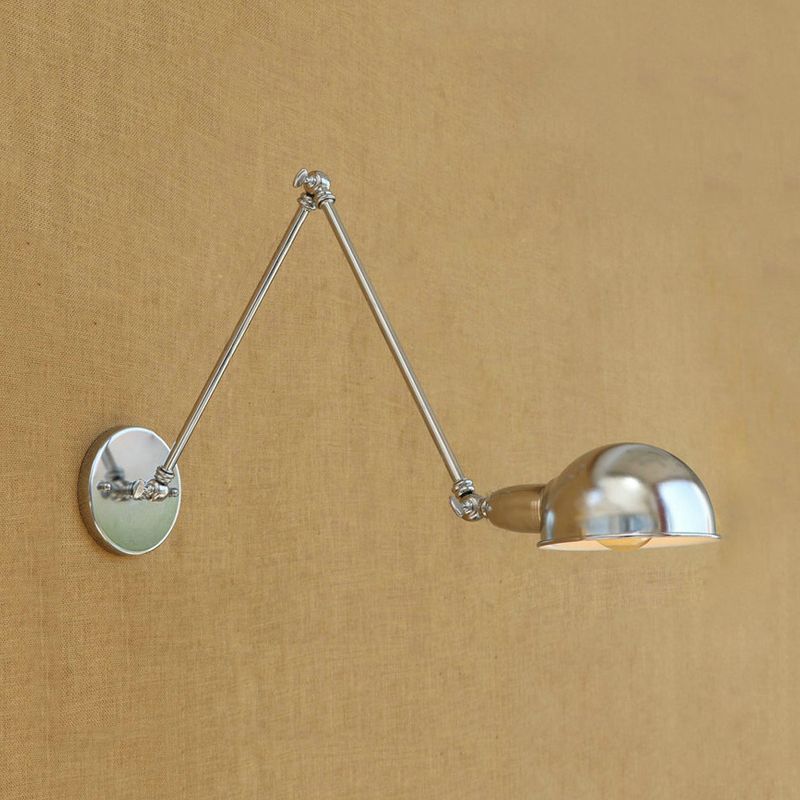 Brady Wall Lamp: Silver Adjustable Metal Dome Bedroom Light