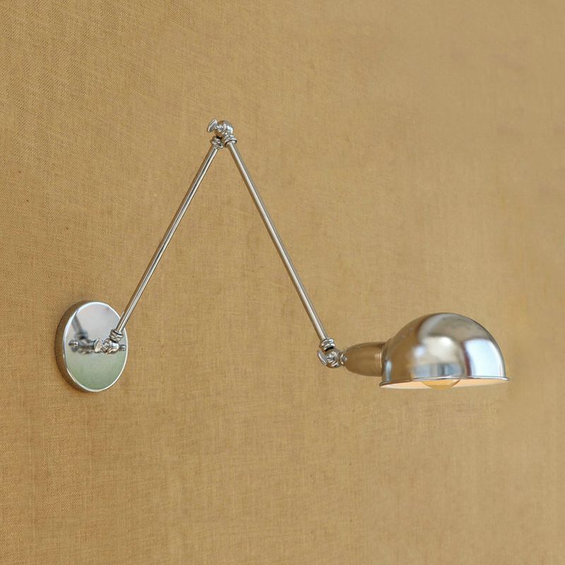 Brady Wall Lamp: Silver Adjustable Metal Dome Bedroom Light