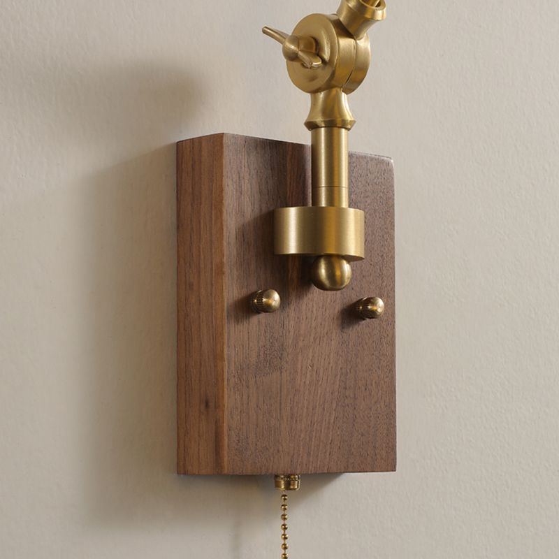 Ozawa Wall Lamp - Wood Base Adjustable Brass Arm