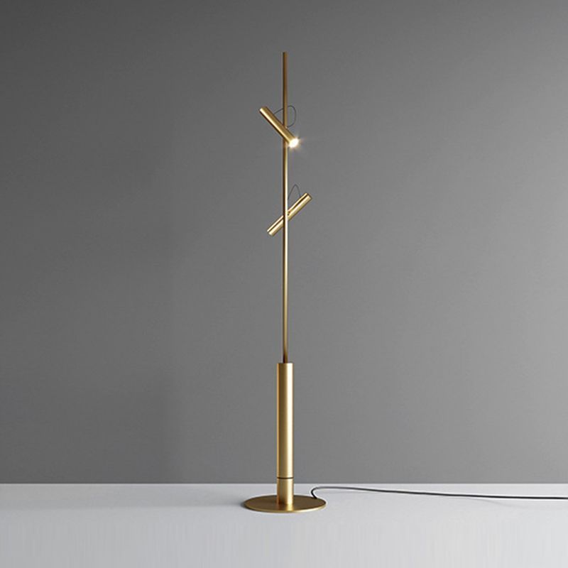 Gold Freja modern floor lamp, linear design, double head