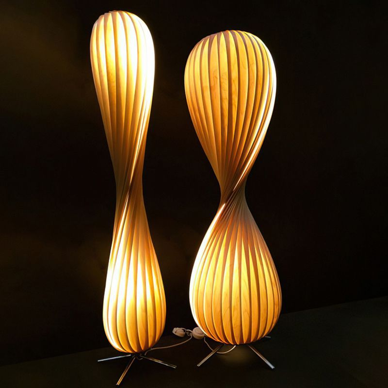 Pair of Ozawa Wooden Floor Lamps - Lit Up