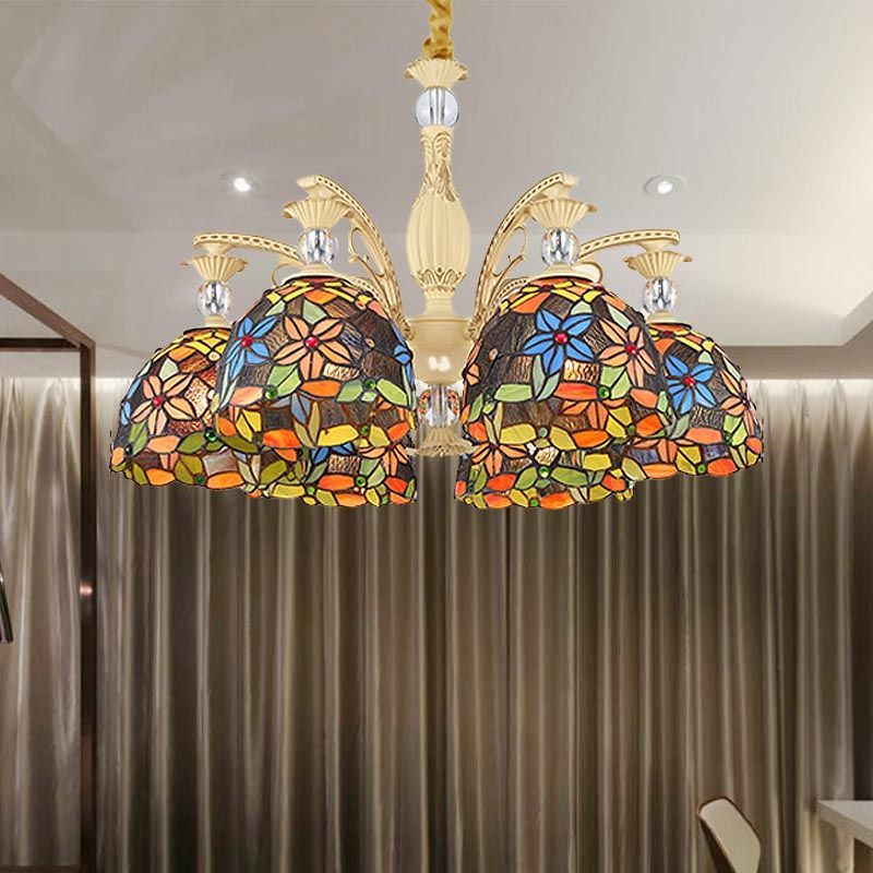 Eryn Flower Chandelier, Multicolor Glass Shade Dining Room Lighting