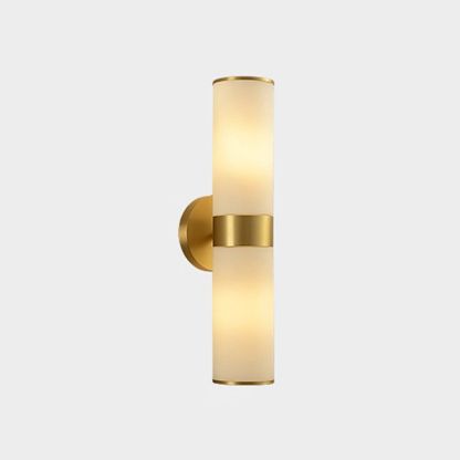 Leigh brass cylinder bedside wall lamp with glass shade