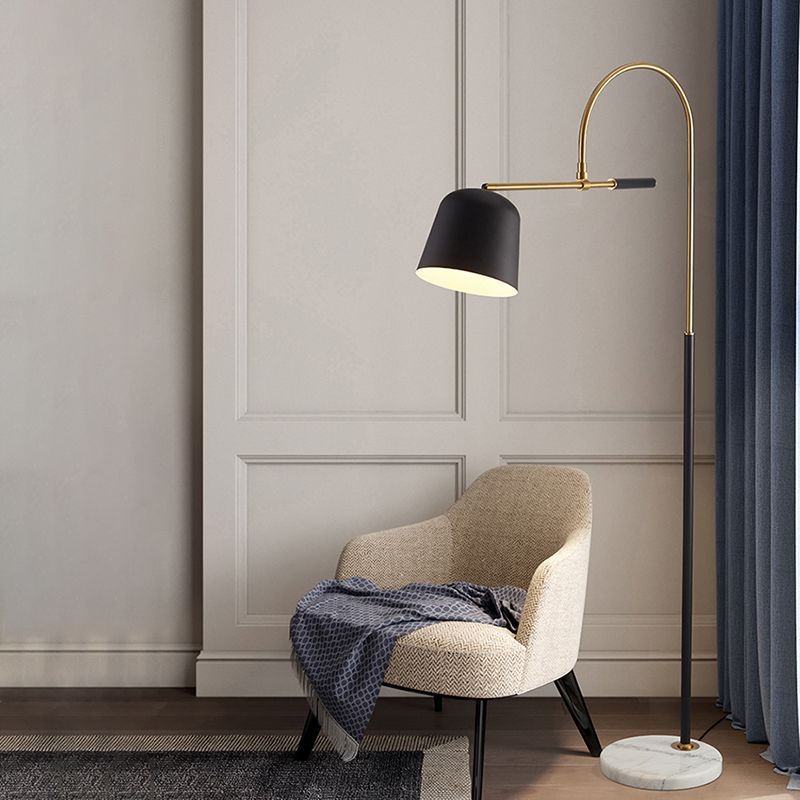 Salgado Modern Arc Floor Lamp beside armchair in living room