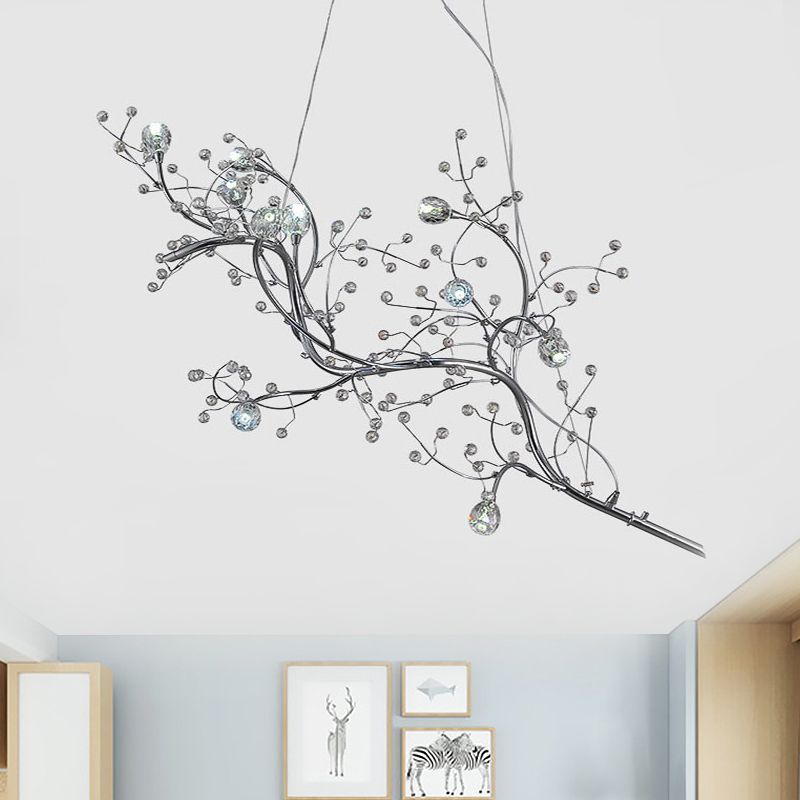 Modern crystal branch pendant light in living room