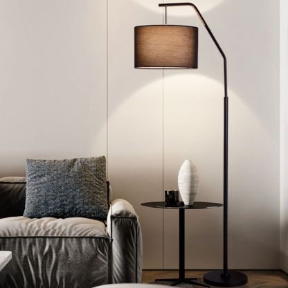 Eryn cylinder floor lamp, black metal frame, fabric shade.