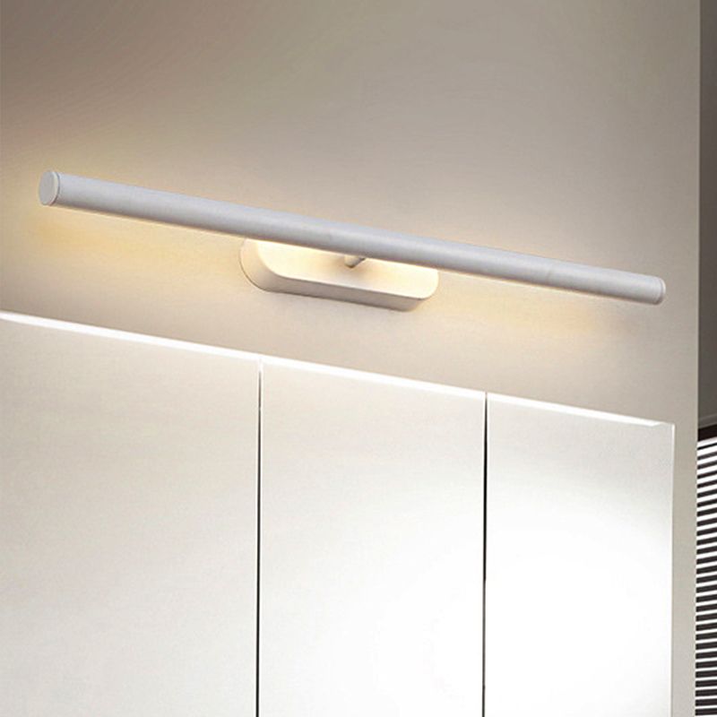 White minimalist vanity wall lamp above mirror