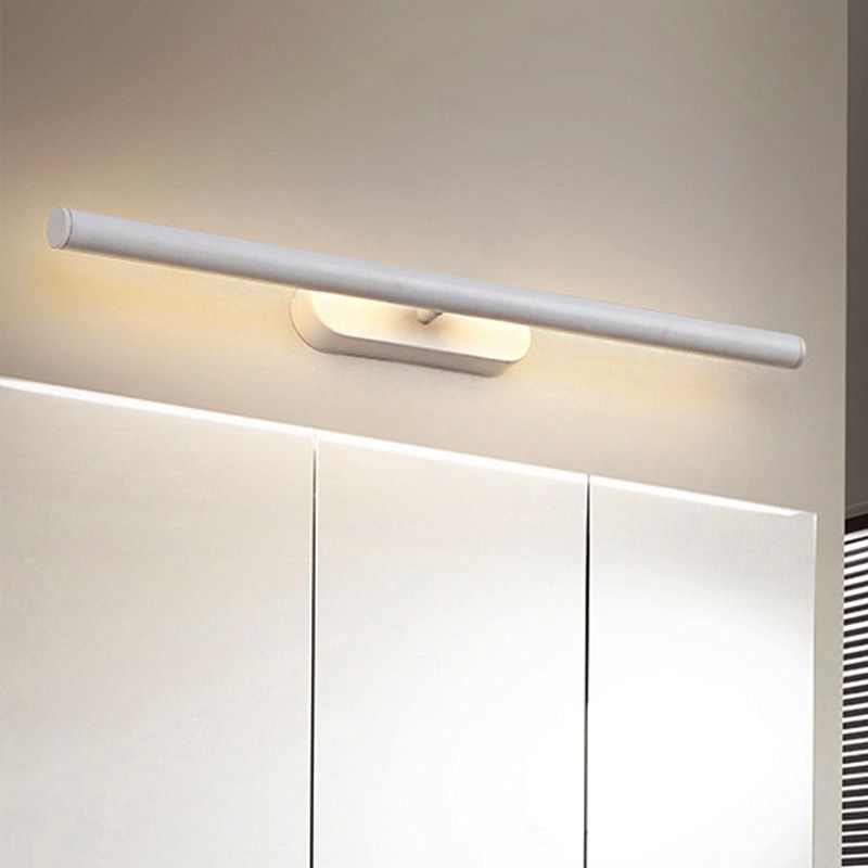 White minimalist vanity wall lamp above mirror