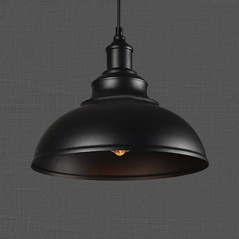 Black Cooley metal pendant light. Industrial dome lighting fixture.