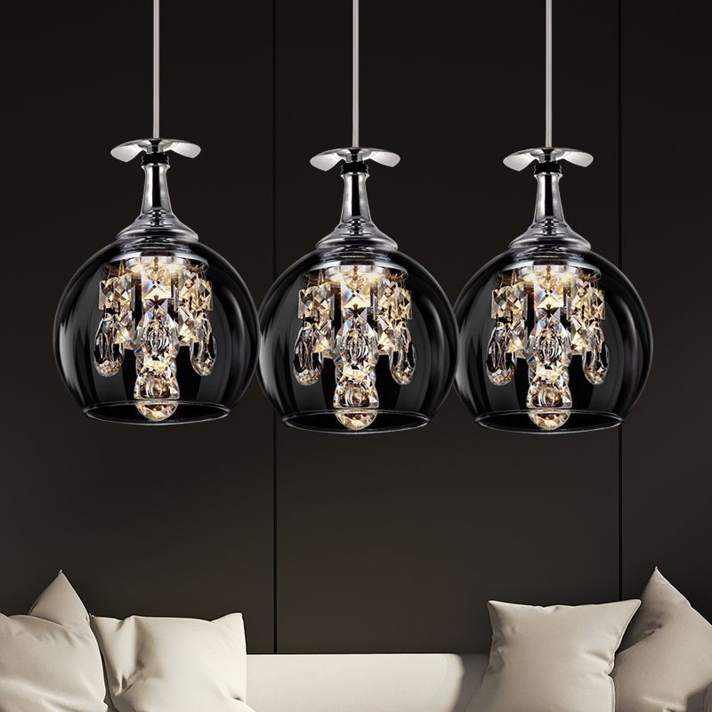 Modern pendant lights with crystal details, black glass shade