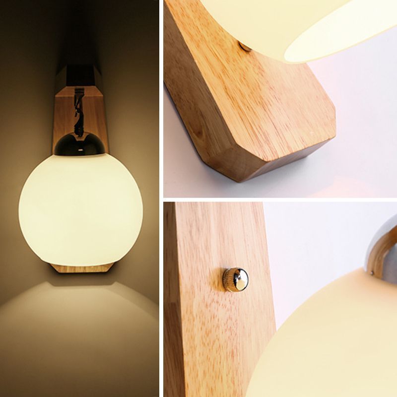 Ozawa Nordic Globe Wall Light - Detail of Wood and Glass