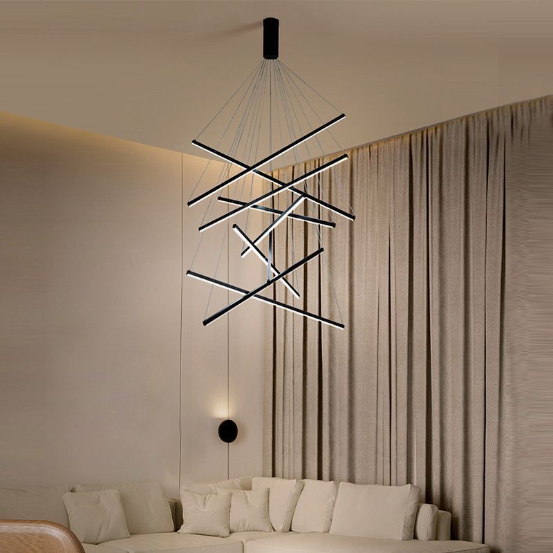 Edge Minimalist Pendant Light over a living room sofa
