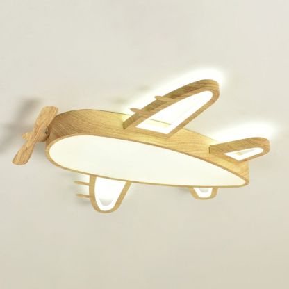 Modern airplane ceiling light for kids room, wood finish