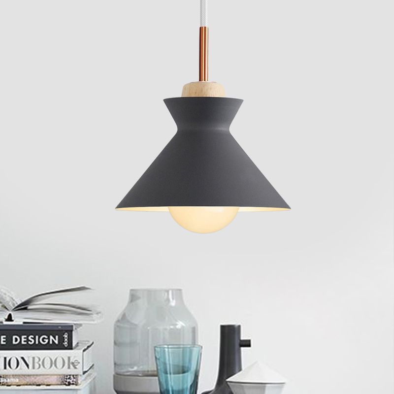 Morandi pendant light. Gray metal shade, kitchen lighting fixture.