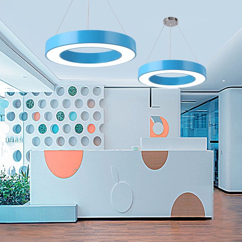 Blue Morandi O Shape Pendant Lights in Modern Office, Lassola