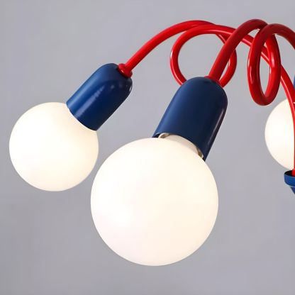 Close-up of Valentina chandelier, red and blue detail