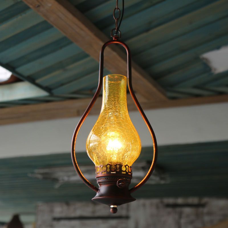 Rustic Kerosene LED Pendant Light in Weathered Copper