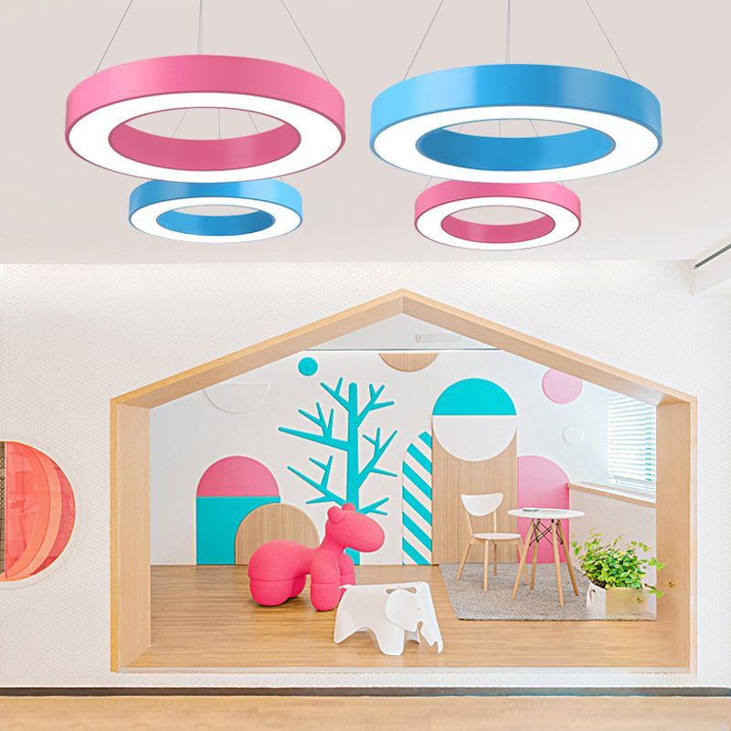 Colorful O Shape Pendant Lights in Kids Room, Lassola