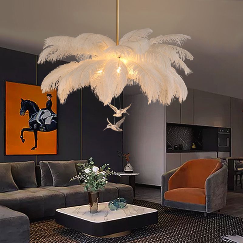 O'Moore Ostrich Feather Chandelier in Modern Living Room