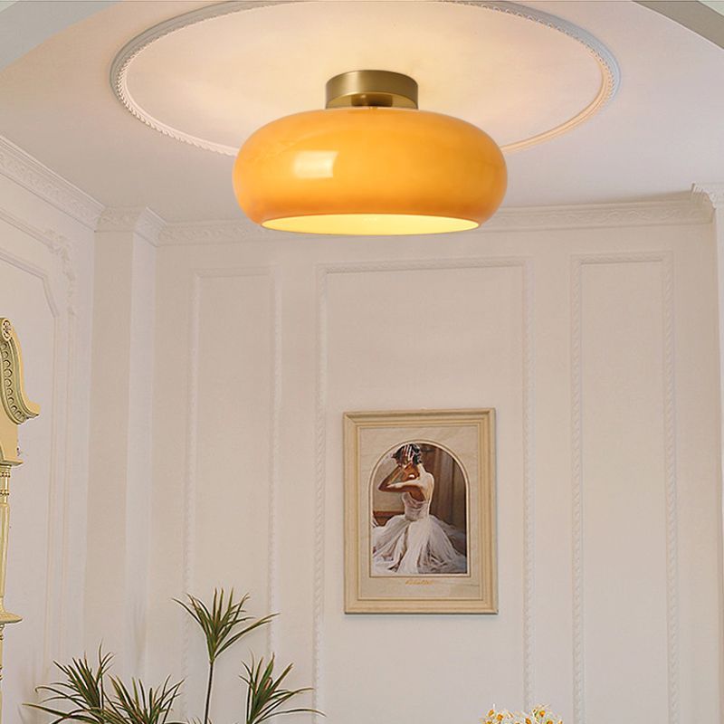 Amber glass Hailie flush mount ceiling light in living room