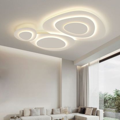 Modern LED ceiling light in living room. Contemporary lighting design.