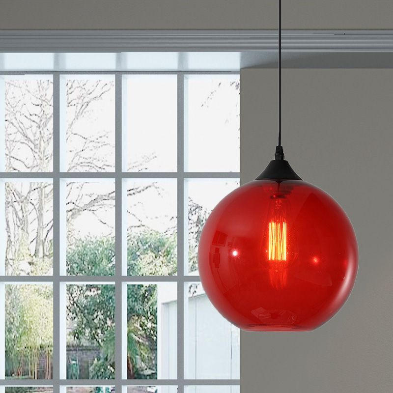Hailie Modern Red Glass Globe Pendant Light with window background